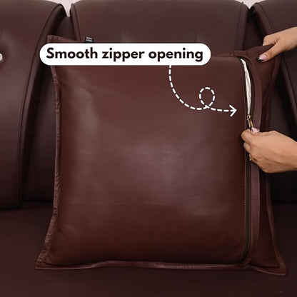 D DOLLY LAMB Lambskin Leather Pillow Cover - Sofa Cushion Case - Decorative Throw Covers for Living Room & Bedroom, 18x18 Inches - Dark Maroon Box