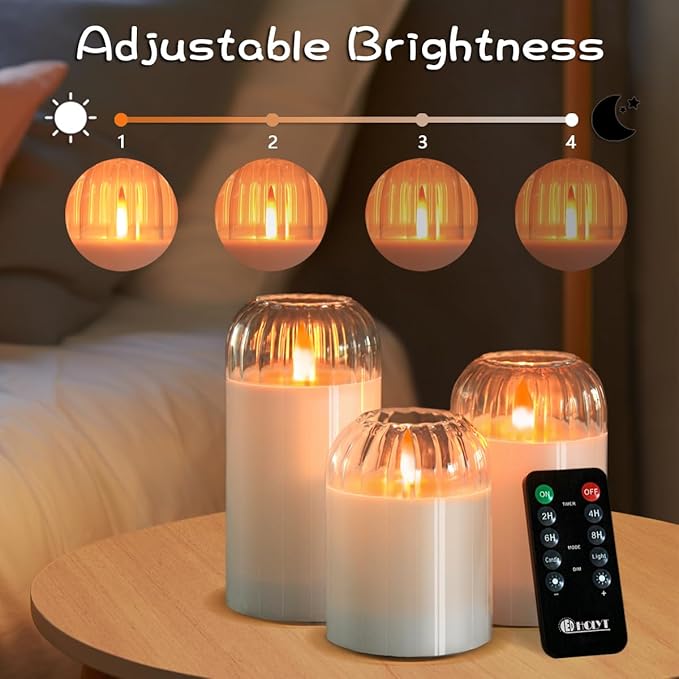 Rechargeable Jar Flameless Candle, Flashing LED Pillar Real Wax Candle with Remote Control and Timer, White Pumpkin Glass Electronic Candles for Room Decoration, 1 Set of 3
