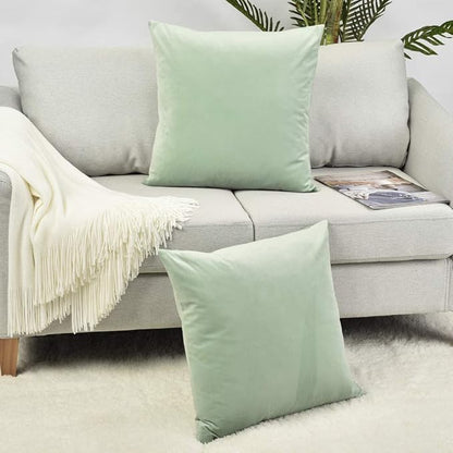 Set of 2 Decorative Throw Pillow Cover for Bedding, Comfortable Accent Cushion Sham Case for Couch Sofa, Soft Solid Velvet with Zipper Hidden - 14"x14", Turquoise Green