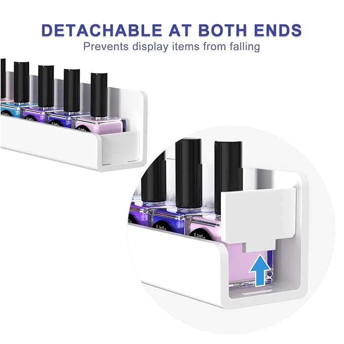 FEMELI Nail Polish Wall Rack: 6 Shelves 15 Inch White Acrylic Nail Polish Holder Organizer for 66-90 Bottles, Multi-Purpose Acrylic Floating Shelves (15 Inch, White)