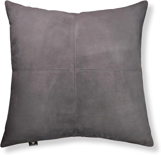 LL LEATHER LOVERS Genuine Suede Leather Pillow Cover, 22x22 Inch Case for Lumbar Throw Couch Pillows, Thick & Soft Cushion Covers for Sofa Bed Home Decor (Suede Grey Plain Pack of 1)