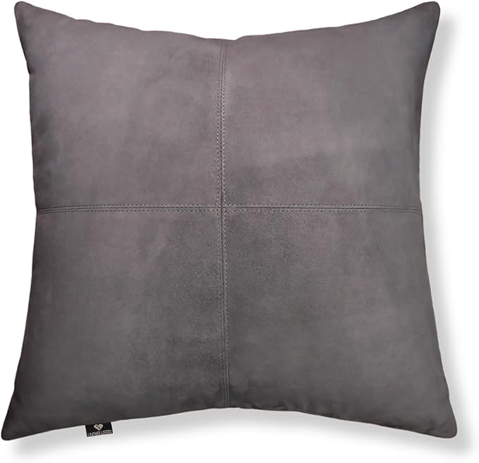 LL LEATHER LOVERS Genuine Suede Leather Pillow Cover, 18x18 Inch Case for Lumbar Throw Couch Pillows, Thick & Soft Cushion Covers for Sofa Bed Home Decor (Suede Grey Plain Pack of 1)