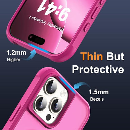 Compatible with iPhone 16 Pro Case with Invisible Magnetic O-Ring Stand Military-Grade Translucent Case for iPhone 16 Pro 6.3" [Compatible with Mag-Safe][Great Grip Feeling], Rose
