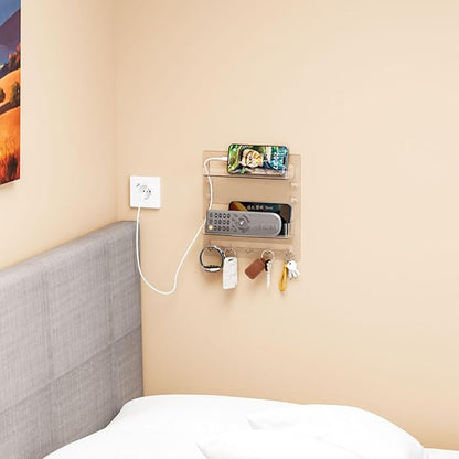Yieach Bedside Shelf for Dorm Bed,Rv,Small Room and Nightstand,Wall Mounted Floating Shelves and Bedside Wall Organizer for Remote,Phone Holder,Charging Shelf,Cute Bedroom Decor for College Girl,Clear