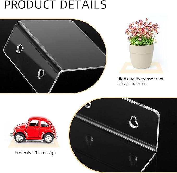 Acrylic Wall Shelves,Clear 4 inch Floating Shelves for Display,Ledges Pop Figures,Plant,Tiny Wall Mounted Transparent Shelf Small Invisible Shelves with Adhesive for Bedroom Living Room Decoration