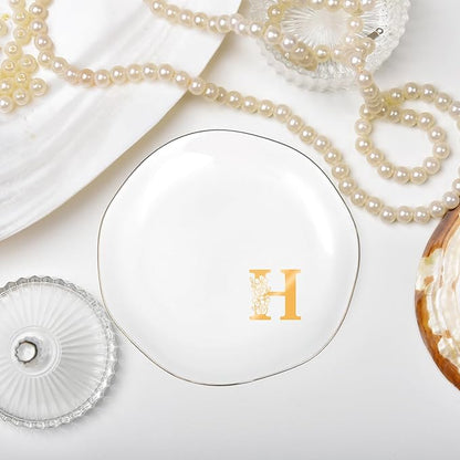 Initials Ring Dish Jewery Tray with Personalized H Monogrammed, Decorative Trinket Dish for Rings Earrings Necklaces Bracelet Watch Keys, Women Wife Friend Birthday Wedding Christmas Gifts