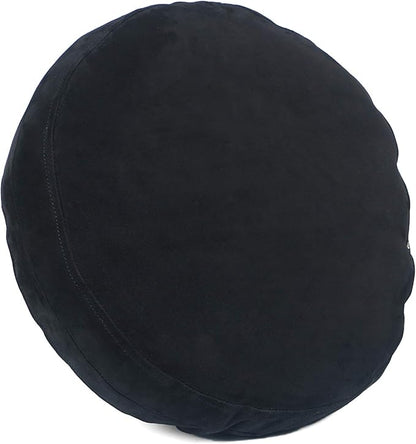 D DOLLY LAMB Lambskin Round Leather Pillow Cover - Sofa Cushion Case - Decorative Circular Cushion Throw Covers for Living Room & Bedroom - Black Suede Diameter 16 Inch