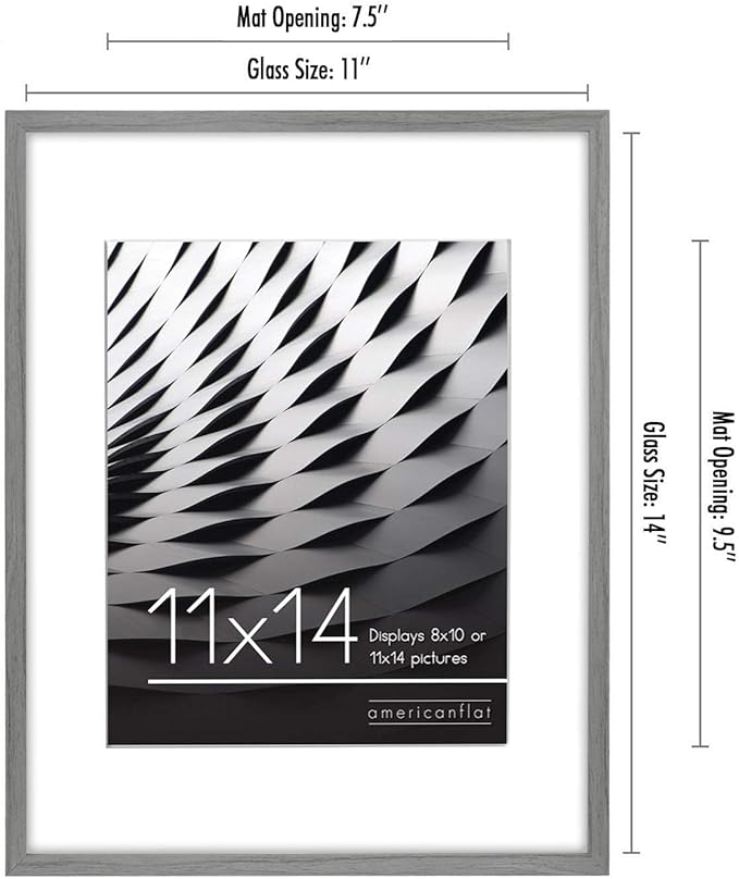 Americanflat 11x14 Picture Frame with Shatter-Resistant Glass - Use as 8x10 Frame with Mat or Display 11x14 Photo Without Mat - Streamline Collection - Thin Border Picture Frames for Wall - Grey
