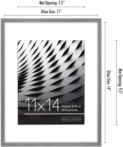 Americanflat 11x14 Picture Frame with Shatter-Resistant Glass - Use as 8x10 Frame with Mat or Display 11x14 Photo Without Mat - Streamline Collection - Thin Border Picture Frames for Wall - Grey