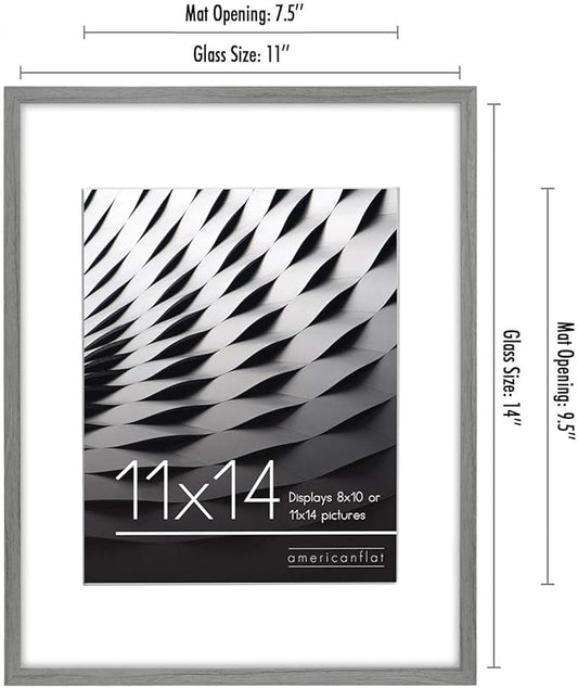 Americanflat 11x14 Picture Frame with Shatter-Resistant Glass - Use as 8x10 Frame with Mat or Display 11x14 Photo Without Mat - Streamline Collection - Thin Border Picture Frames for Wall - Grey