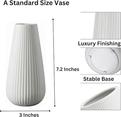 Luxury White Ceramic Vase, Modern Ribbed Fluted Design, Flower Vase for Home Decor, Cute Vase for Pampas Grass, Living Room, Dining Table, Farmhouse, Office, Bedroom, Kitchen Shelf