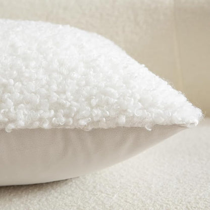 Yaertun Pack of 2 Faux Fur Throw Pillow Covers Decorative Sherpa Boucle Pillow Covers Fuzzy Soft Pillowcases Sheepskin Fleece Cushion Case for Couch Sofa Bed Living Room 24x24 Inch Cream White