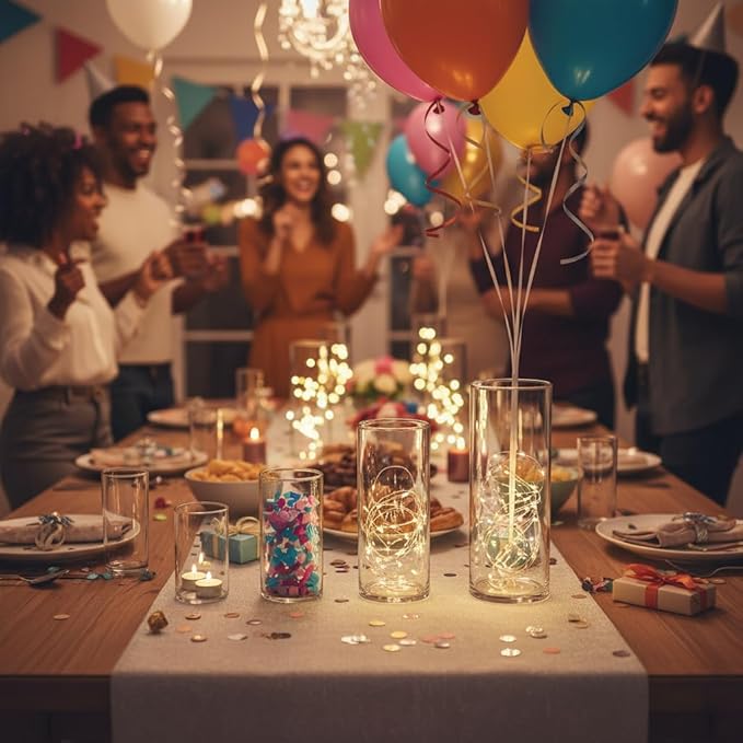 48 Pack Glass Cylinder Vases 4,6,8,10 Inch Multi-Use Flower Vases & Hurricane Floating Candle Holders for Wedding Table Centerpieces, Home Decor & Party Decorations