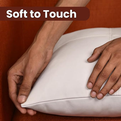 LL LEATHER LOVERS Lambskin Leather Pillow Cover, Hand Panel Stitched Leather Decorative Throw Pillow Covers for Couch Sofa Bed Living Room Garden (14x14 Inches, White Pack of 2)