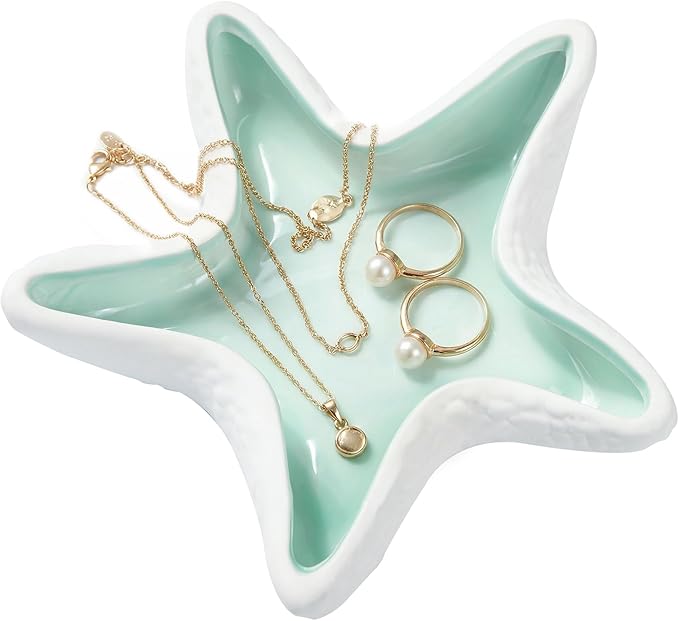 OSOPOLA Ceramic Starfish Jewelry Tray - Ocean-themed Decorative Ring Holder Dish Key Tray Cute Jewelry Plate Trinket for Women,Home Decor,Christmas Birthday Gifts HE02SFL