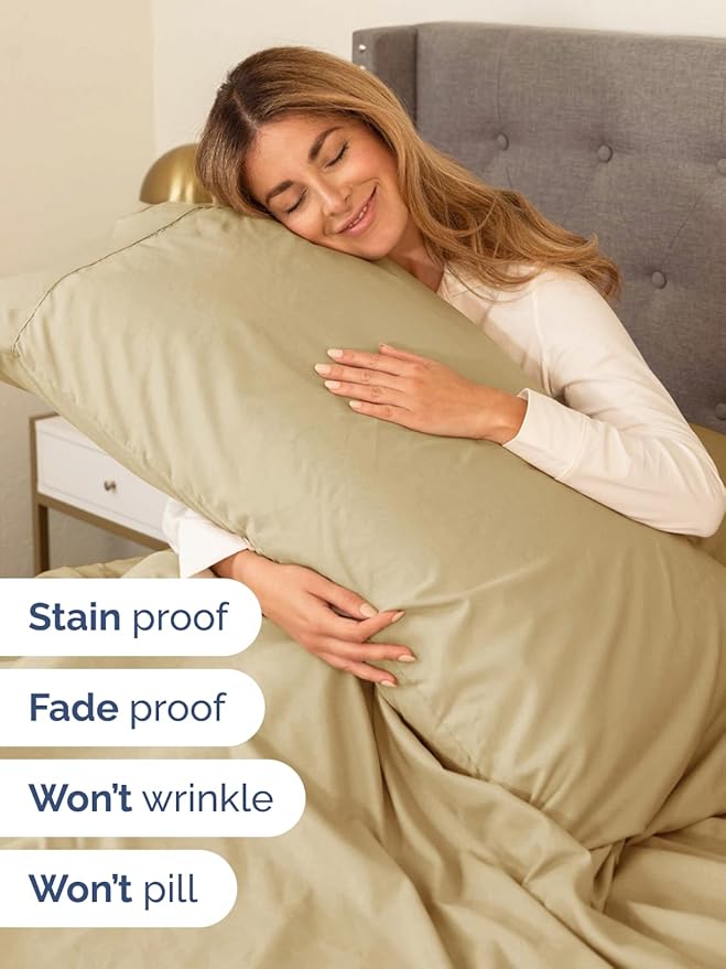 Extra Deep Full Sheet Set - 6 Piece Breathable and Cooling Sheets - Hotel Luxury Bed Sheets Set - Easy & Secure Fit - Soft, Wrinkle Free and Comfy Sheets Set - Beige Sheet Set with Extra Deep Pockets