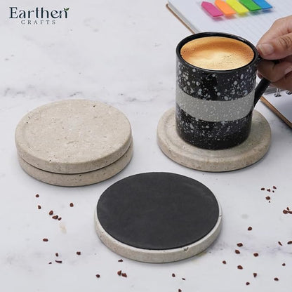 Travertine Marble Coasters Set of 4 for Drinks 4 Inches Round Drink Coaster for Kitchen Countertop, Modern Home Decor