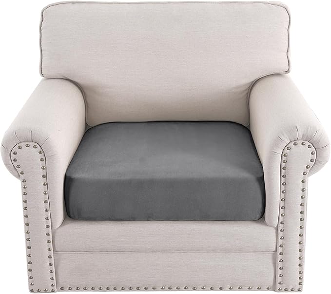 H.VERSAILTEX Chair Cushion Cover Individual Couch Cushion Covers Stretch Couch Covers for Sofa Suede Sectional Couch Covers(1 Piece Chair Cover, Grey)