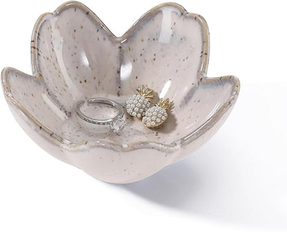 Flower Ring Dish Holder,Jewelry Dish Tray,Small Trinket Tray,Jewelry Plate Bowl,Key Bowl,Decorative Plate,Birtdhay Christmas Gifts for Women Friends,Ceramic Kiln effect Grey