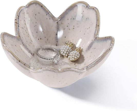 Flower Ring Dish Holder,Jewelry Dish Tray,Small Trinket Tray,Jewelry Plate Bowl,Key Bowl,Decorative Plate,Birtdhay Christmas Gifts for Women Friends,Ceramic Kiln effect Grey