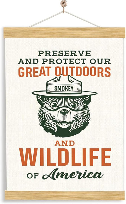 YGSDZY Rustic Hanging Canvas Poster, Preserve and Protect Our Great Outdoors and Wildlife of America Poster, Outdoorsy Wall Art, Cabin Decor, Canvas Art for Fishing Hunting Camp, 11.8 * 15.7