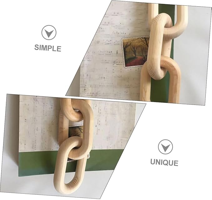 OSALADI Wood Chain Link Decor Aesthetic Wooden 3-Links Chain for Home Art Natural Wood Material for Living Room and Table Decor Rustic Boho Style