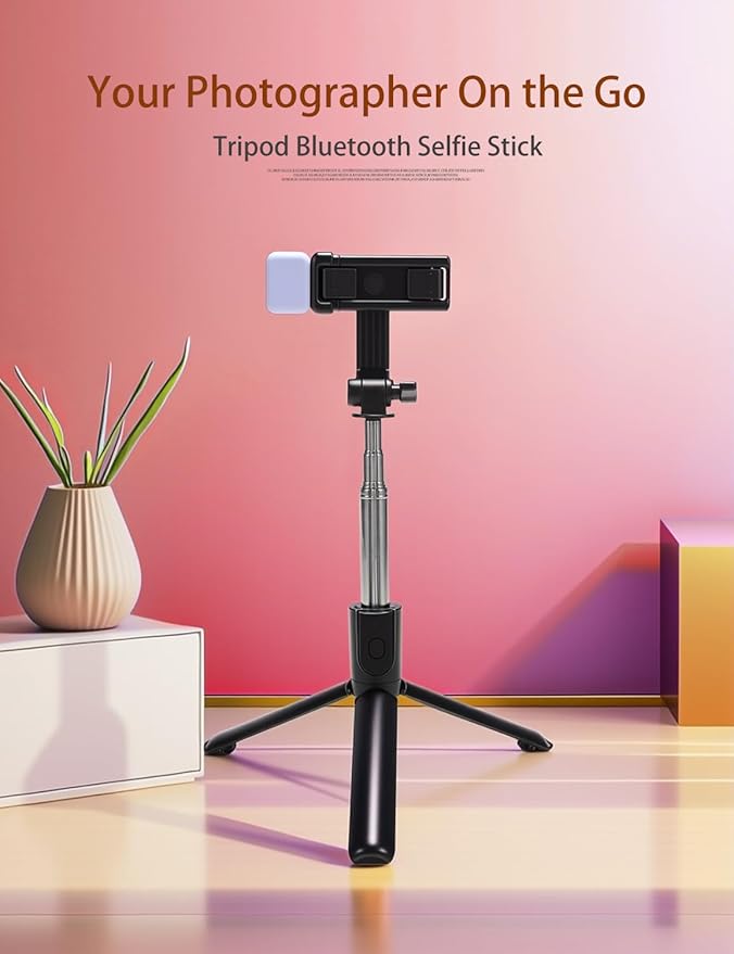 Portable Phone Stand,40 inch Selfie Stick with Remote and Singe Light Compatible for iPhone Android
