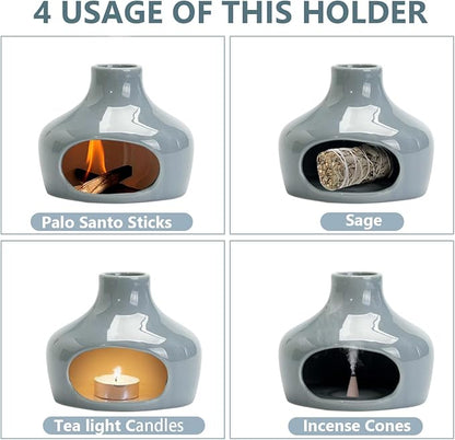 Handmade Ceramic Aroma Holder for Palo Santo Sage and Incense Sticks Meditation Yoga Relaxation Essential with Heat-Resistant Base Natural Home Decor Bowl