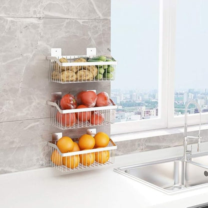 2PCS Kitchen Storage Metal Wire Fruit Basket - SUS304 Stainless steel Organizer Storage Bin Baskets for Bathroom - Space Saving Design for Pantry Organization, Spice Rack,Self Adhesive（Silver）