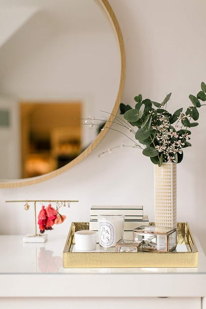 Vixdonos Decorative Mirror Tray Gold Serving Tray Bathrooom Vanity Tray,16.2'' X 12.2" X 2''