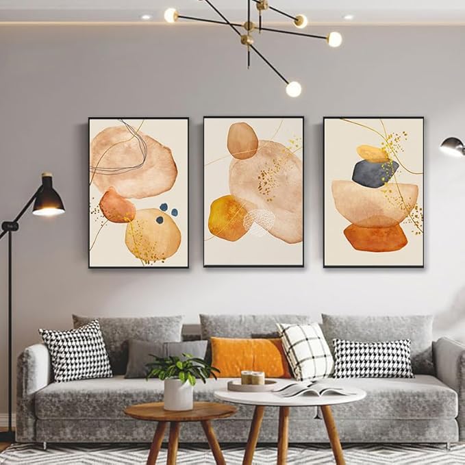 QKF Large Frame Graphics Geometric Abstract Modern Home Wall Art Living Room Bedroom White Wall Decoration Painting Boho Retro Poster Print 20 "X 28" x 3 Panels