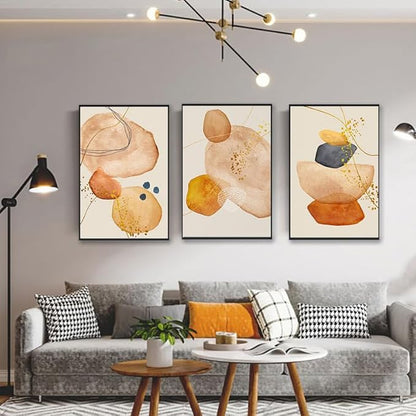 QKF Large Frame Graphics Geometric Abstract Modern Home Wall Art Living Room Bedroom White Wall Decoration Painting Boho Retro Poster Print 20 "X 28" x 3 Panels