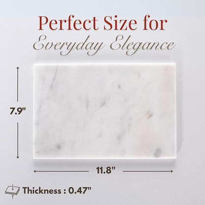 Handcrafted Marble Tray – Bathroom Counter Organizer, Jewelry Tray, Perfume Organizer & Decorative Tray for Vanity Accessories, Coffee Table Decor & Bathroom Countertop (Rectangular, Mugla White)