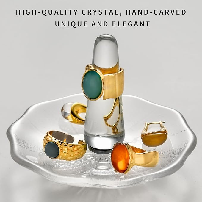 Crystal Ring Holder Decorative Jewelry Tray Valentine Engagement Wedding Birthday Gifts for Women (Round)