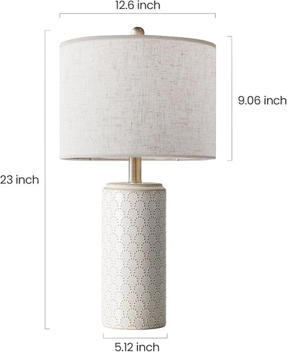 23" Ceramic Table Lamp Set of 2, Modern Farmhouse Bedside Lamps for Bedroom, White Nightstand Lamps for Living Room, Rustic End Table Desk Lamps with Rocker Switch, Home Office Décor