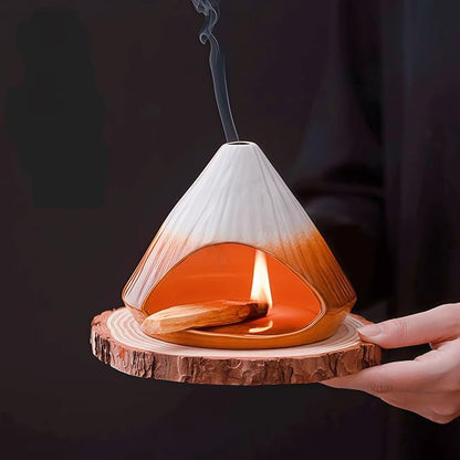 Handmade Ceramic Palo Santo Holder Burner & Sage Holder - Mini Tabletop Chiminea Burner Tray with Ash Catcher, Decorative Incense Holder for Spiritual Meditation & Yoga
