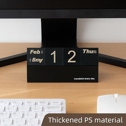 Block Calendar for Desk, Daily Desktop Perpetual Desk Calendar, Cute Date Display Blocks Desk Accessory for Home Office Decor, Teacher, Classroom, Reusable Yearly (Black, No phone holder)