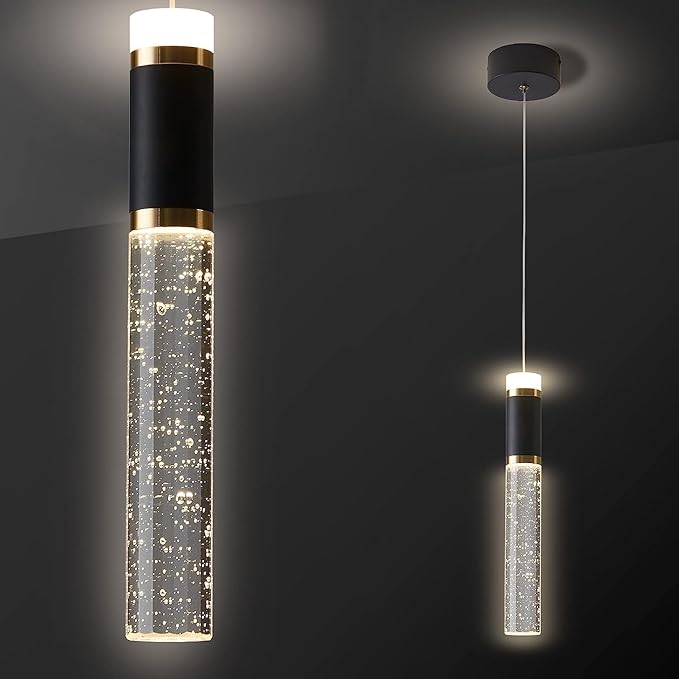 Pendant Light,Crystal Modern Led Kitchen Island Light Fixture,Adjustable Pendant Lighting for Kitchen Island,Black Gold Led Chandelier for Dining Room,Bedroom,Mini Pendant Spot Lights (1-Pack)