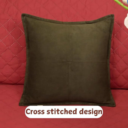 Genuine Suede Leather Pillow Cover, 22x22 Inch Case for Lumbar Throw Couch Pillows, Thick & Soft Cushion Covers for Sofa Bed Home Decor (Suede Deep Forest Green Box Pack of 1)