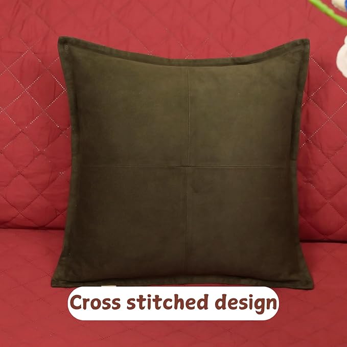 Genuine Suede Leather Pillow Cover, 16x16 Inch Case for Lumbar Throw Couch Pillows, Thick & Soft Cushion Covers for Sofa Bed Home Decor (Suede Deep Forest Green Box Pack of 1)