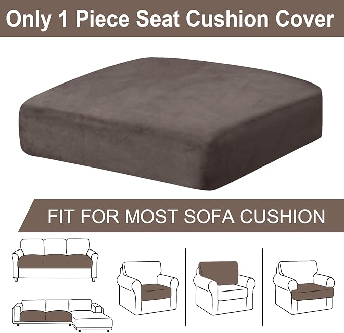 Couch Cushion Cover Velvet 1 Piece Seat Cushion Cover Stretch Armchair Cover Separate Sectional Sofa Slipcovers Furniture Protector (1-Seater or Sofa Backrest, Coffee)