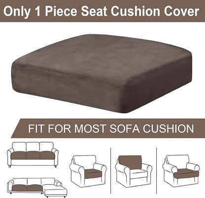 Couch Cushion Cover Velvet 1 Piece Seat Cushion Cover Stretch Armchair Cover Separate Sectional Sofa Slipcovers Furniture Protector (1-Seater or Sofa Backrest, Coffee)