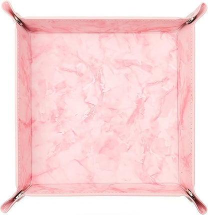 siduater Valet Tray Desktop Storage Organizer – Vegan Leather Catchall Bedside Vanity Tray Nightstand Caddy Holder for Remote Controller, Watch, Keys, Phone, Wallet, Coin, Jewelry, Marble Pink