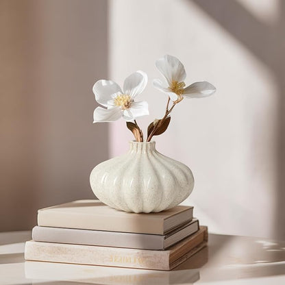 Torre & Tagus Allium Reactive Glaze Ceramic Bud Vase - 3 Inch Mini Flower Vase & Small Ceramic Vases for Flowers, Handmade Ribbed Bud Vases for Home Decor & Wedding Decor for Table
