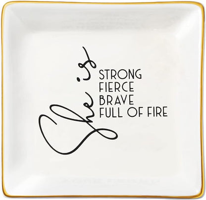 JoycuFF Motivational Women Gifts Inspirational Birthday Thanksgiving Day Christmas Gifts for Best Friends Mom Sister Niece Trinket Dish Tray Jewelry Ring Holder
