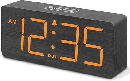 DreamSky Wooden Digital Alarm Clock for Bedroom - Loud Alarm Clock for Heavy Sleepers with Volume Control, Desk Clocks for Living Room with Large Numbers, Dimmer, DST, Wood Decor (Plug in Clock)