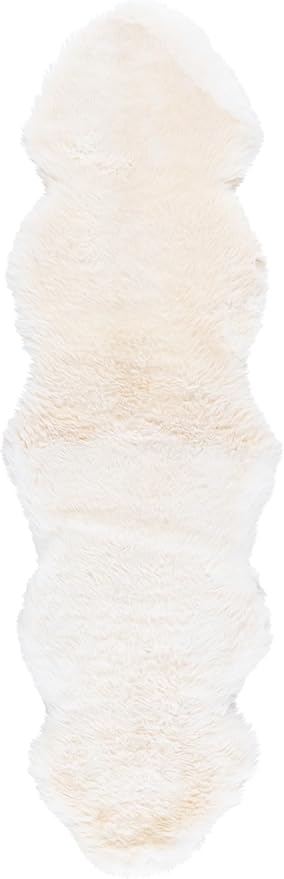 SAFAVIEH Sheep Skin Collection Runner Rug - 2' x 7', Natural & White, Handmade Rustic Glam Genuine Pelt, 3.4-inch Thick Ideal for High Traffic Areas in Living Room, Bedroom (SHS211A)