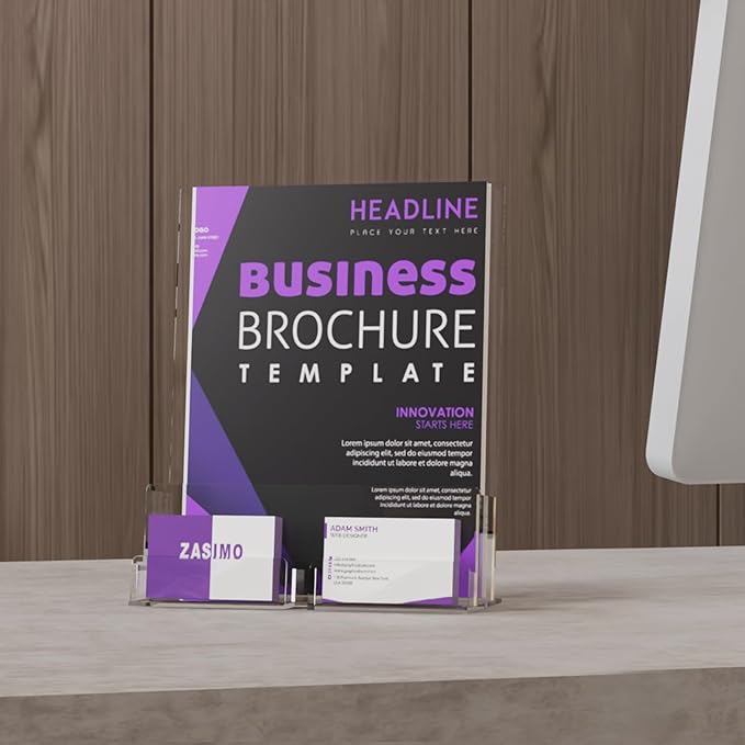 Acrylic Brochure Holder with Business Card Holder, 8.5"x 11", Clear Flyer Stands for Display, Ideal for Trade Show, Menu, Journals, Pamphlet, Magazine, Booklets, Literature (2-Pack Acrylic)