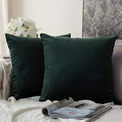 MIULEE Pack of 2 Velvet Soft Solid Decorative Square Throw Pillow Covers Christmas Cushion Case for Sofa Bedroom Couch, 20x20 Inch Army Green