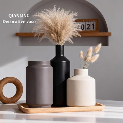 Ceramic Vase Set of 3 - Modern Neutral Vases Home Decor, Minimalism Decorative Vases, Boho Decor Small Flower Vase for Shelf, Dining Table Entryway Mantel Centerpiece Bookshelf Living Room Bathroom